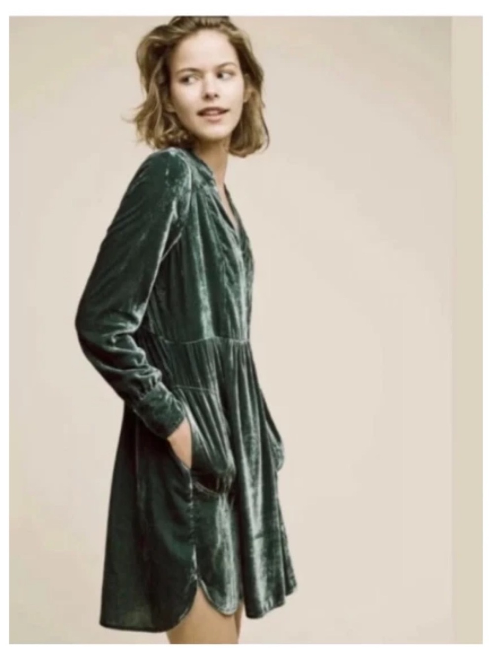 Anthropologie Holding Horses Green Velvet Dress - size Small